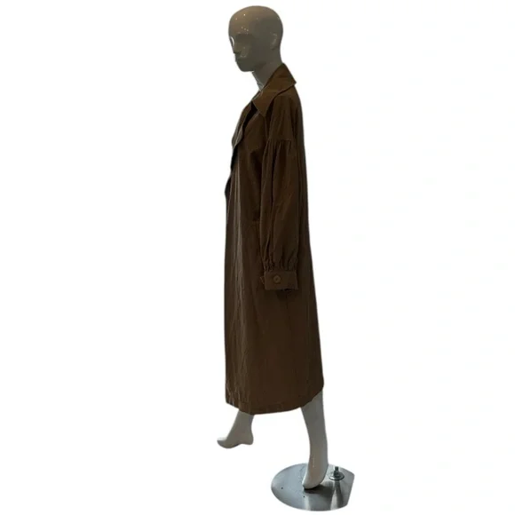 The Hidden Bee Puff Sleeve Cotton Tan Maxi Open Trench Coat Size M - Picture 6 of 13